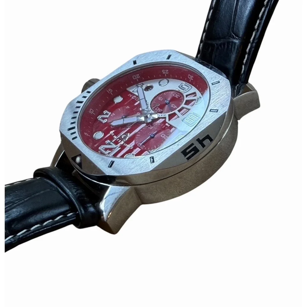 Swiss Legend Scubador Chronograph Men's Watch  Vibrant Red Dial leather band